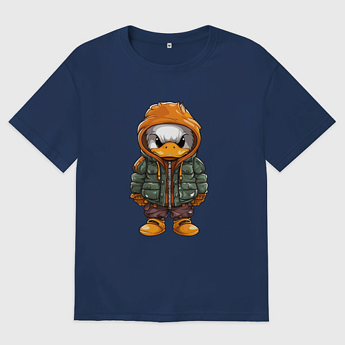 Женская футболка оверсайз Утёнок в куртке с капюшоном / Тёмно-синий – фото 1