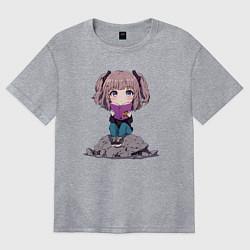 Футболка оверсайз женская Аниме тиби и книга, цвет: меланж