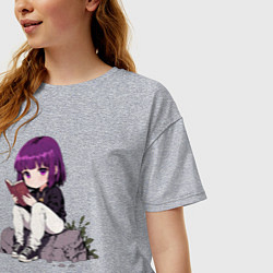 Футболка оверсайз женская Девочка с книжкой, цвет: меланж — фото 2