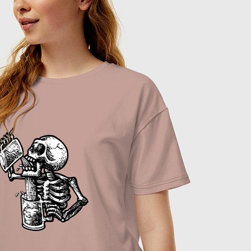 Женская футболка оверсайз Пивной скелетик / Пыльно-розовый – фото 3
