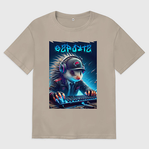 Женская футболка оверсайз Дикобраз командный игрок - неоновое свечение / Миндальный – фото 1