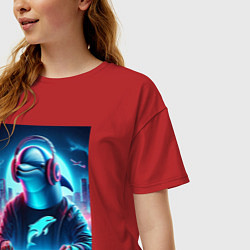 Футболка оверсайз женская Dolphin is esports player - ai art fantasy, цвет: красный — фото 2
