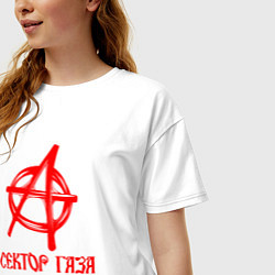 Футболка оверсайз женская Анархия Сектор газа красный логотип, цвет: белый — фото 2
