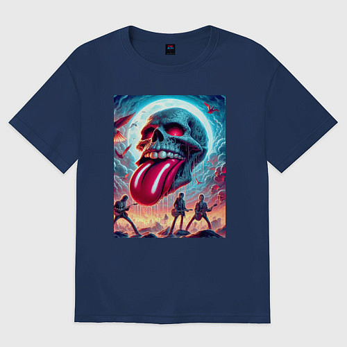 Женская футболка оверсайз Rolling Stones - skull transformation / Тёмно-синий – фото 1