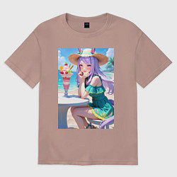 Футболка оверсайз женская Девушка-пони кушает мороженое, цвет: пыльно-розовый