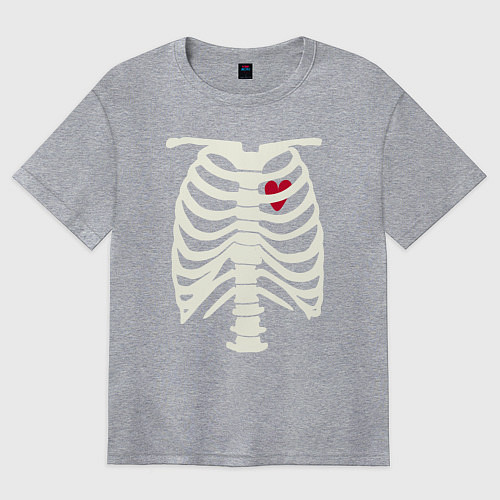 Женская футболка оверсайз Сердце в скелете / Меланж – фото 1