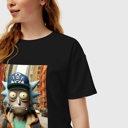 Женская футболка оверсайз Рик Санчес в Нью-Йорке - нейроарт / Черный – фото 3
