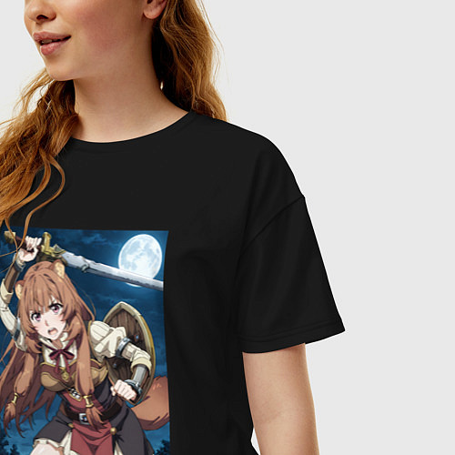 Женская футболка оверсайз Рафталия сражается в ночи / Черный – фото 3