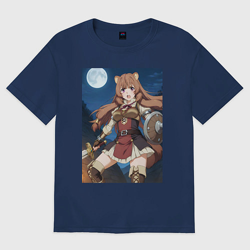 Женская футболка оверсайз Рафталия сражается в ночи / Тёмно-синий – фото 1