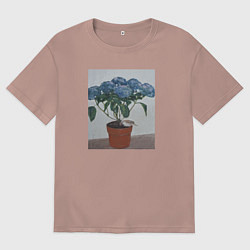 Футболка оверсайз женская Спящий воробушек на гортензии, цвет: пыльно-розовый