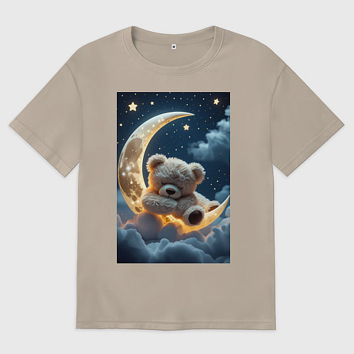 Женская футболка оверсайз Плюшевый мишка сидит на Луне / Миндальный – фото 1