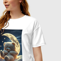 Футболка оверсайз женская Плюшевый мишка сидит на Луне, цвет: белый — фото 2