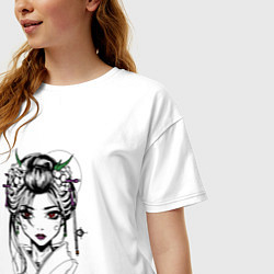 Футболка оверсайз женская Японская девушка с красными глазами, цвет: белый — фото 2