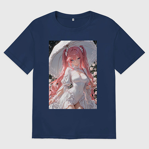 Женская футболка оверсайз Принцесса сидит под зонтиком / Тёмно-синий – фото 1