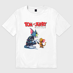 Футболка оверсайз женская Tom and Jerry - cyberpunk, цвет: белый