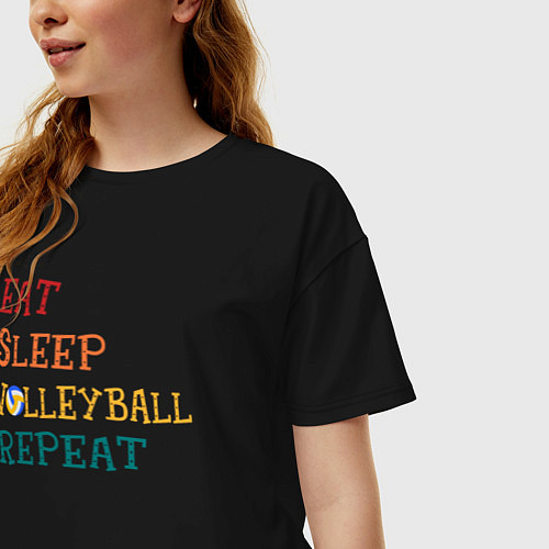 Женская футболка оверсайз Eat sleep volley / Черный – фото 3