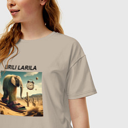 Футболка оверсайз женская Lirili larili - elephant - brainrot meme, цвет: миндальный — фото 2