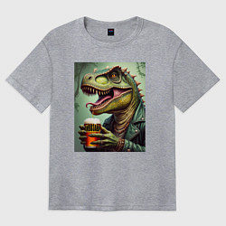 Футболка оверсайз женская Пивозавр с бокалом, цвет: меланж