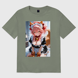 Футболка оверсайз женская Фейт Тамамо в костюме горничной, цвет: авокадо