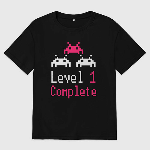 Женская футболка оверсайз Уровень 1 пройден / Черный – фото 1