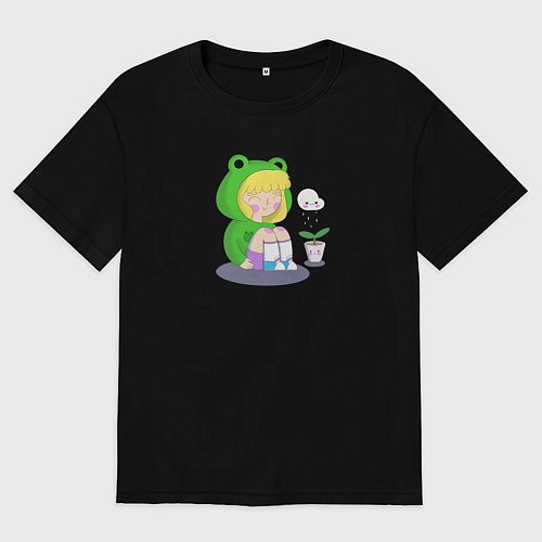 Женская футболка оверсайз Девочка - лягушка / Черный – фото 1