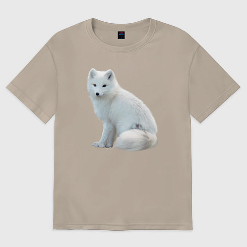 Женская футболка оверсайз Белая северная лиса / Миндальный – фото 1