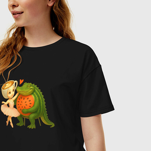 Женская футболка оверсайз Балерино капучино - Гробло фруттодрило / Черный – фото 3