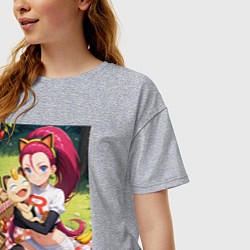 Футболка оверсайз женская Джесси и Мяут на пикнике, цвет: меланж — фото 2