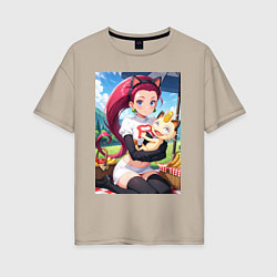 Футболка оверсайз женская Джесси и Мяут на пикнике, цвет: миндальный