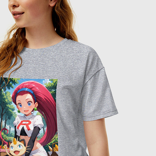 Женская футболка оверсайз Джесси и Мяут на пикнике / Меланж – фото 3