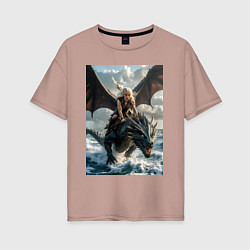 Футболка оверсайз женская Девушка летит на драконе в стиле Игры престолов, цвет: пыльно-розовый