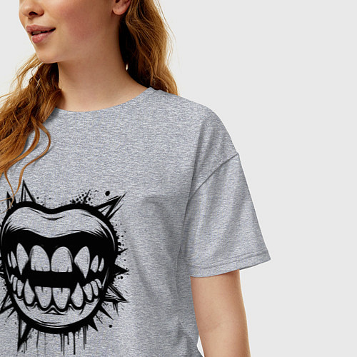 Женская футболка оверсайз Кровожадная улыбка / Меланж – фото 3