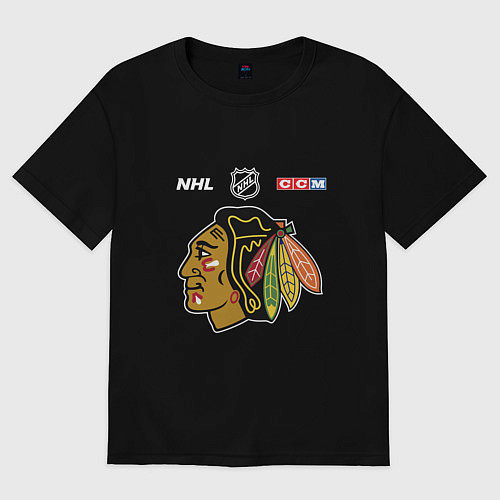 Женская футболка оверсайз Чикаго Блэкхокс - НХЛ команда / Черный – фото 1