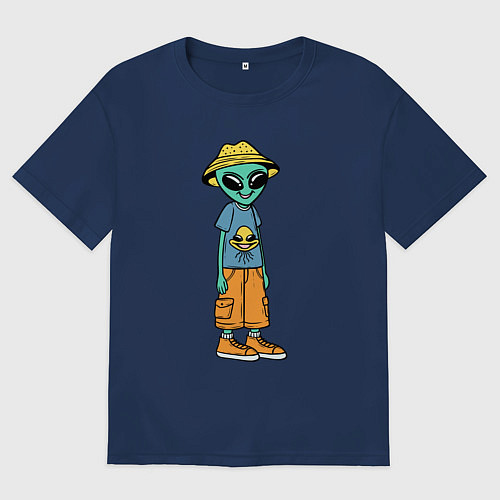 Женская футболка оверсайз Инопланетянин в шляпе / Тёмно-синий – фото 1