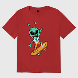 Футболка оверсайз женская Инопланетянин на скейтборде, цвет: красный