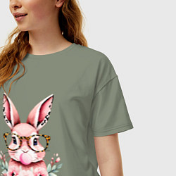 Футболка оверсайз женская Розовая зайка с бубльгумом, цвет: авокадо — фото 2