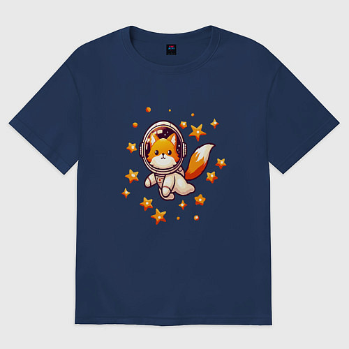 Женская футболка оверсайз Звёзды окружают космонавта / Тёмно-синий – фото 1