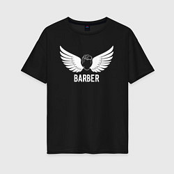 Футболка оверсайз женская Крылатый барбер, цвет: черный
