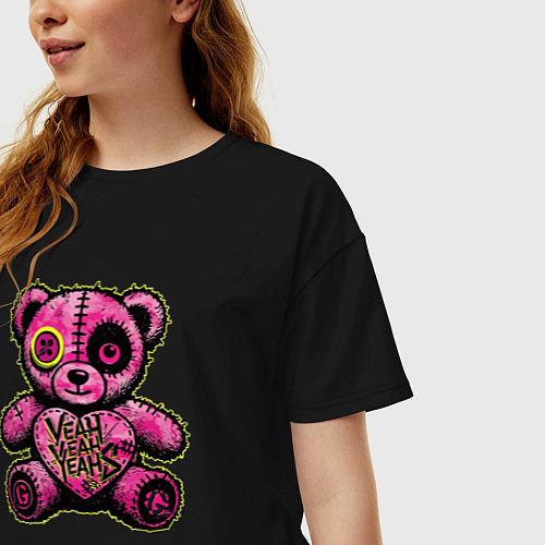 Женская футболка оверсайз Pink bear / Черный – фото 3