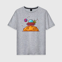 Футболка оверсайз женская Инопланетянин на луне, цвет: меланж