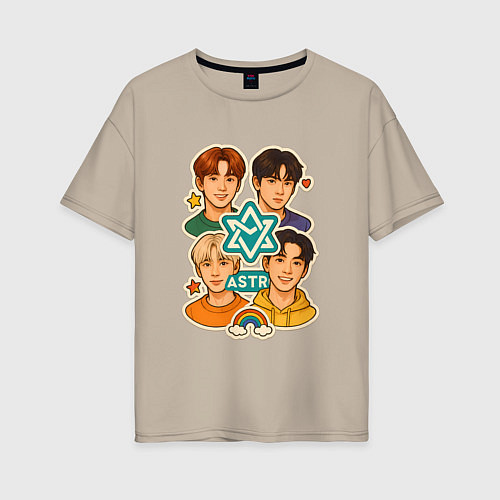 Женская футболка оверсайз Astro в виде стикеров / Миндальный – фото 1