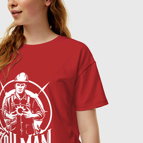 Женская футболка оверсайз Нефтяник с шестерёнкой / Красный – фото 3