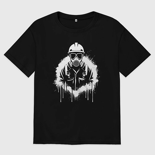 Женская футболка оверсайз Нефтяник в белой краской / Черный – фото 1