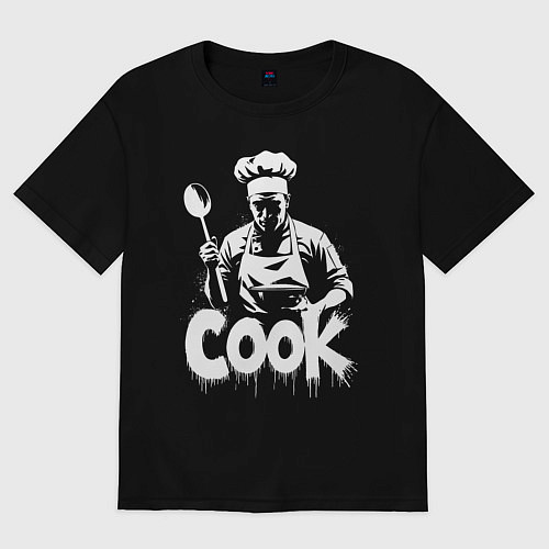 Женская футболка оверсайз Повар с большой ложкой / Черный – фото 1