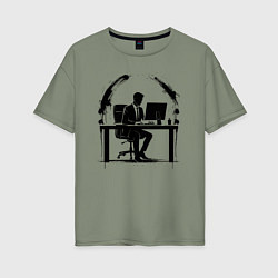 Футболка оверсайз женская Офисный планктон граффити, цвет: авокадо