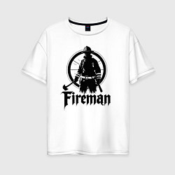 Футболка оверсайз женская Пожарный с топором в круге, цвет: белый