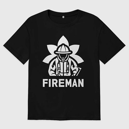 Женская футболка оверсайз Пожарный в защитном шлеме / Черный – фото 1