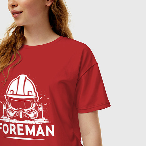 Женская футболка оверсайз Прораб каска маска и очки / Красный – фото 3