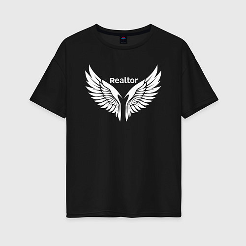 Женская футболка оверсайз Крылья риэлтора / Черный – фото 1