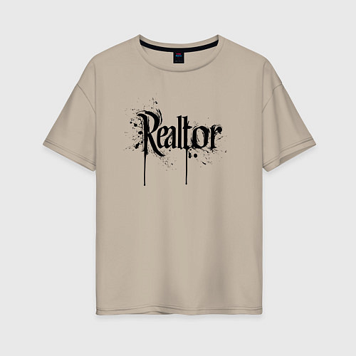 Женская футболка оверсайз Реэлтор черной краской / Миндальный – фото 1
